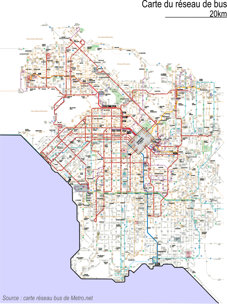 Carte du réseau de bus de Los Angeles